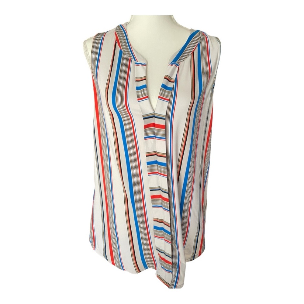 Womens Faith And Joy Vertical Striped Red, Blue, Black Sleeveless Tank/ Top